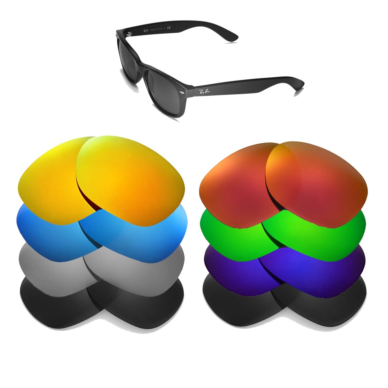 Walleva Replacement Lenses for Ray-Ban Wayfarer RB2132 55mm width -Multi Options