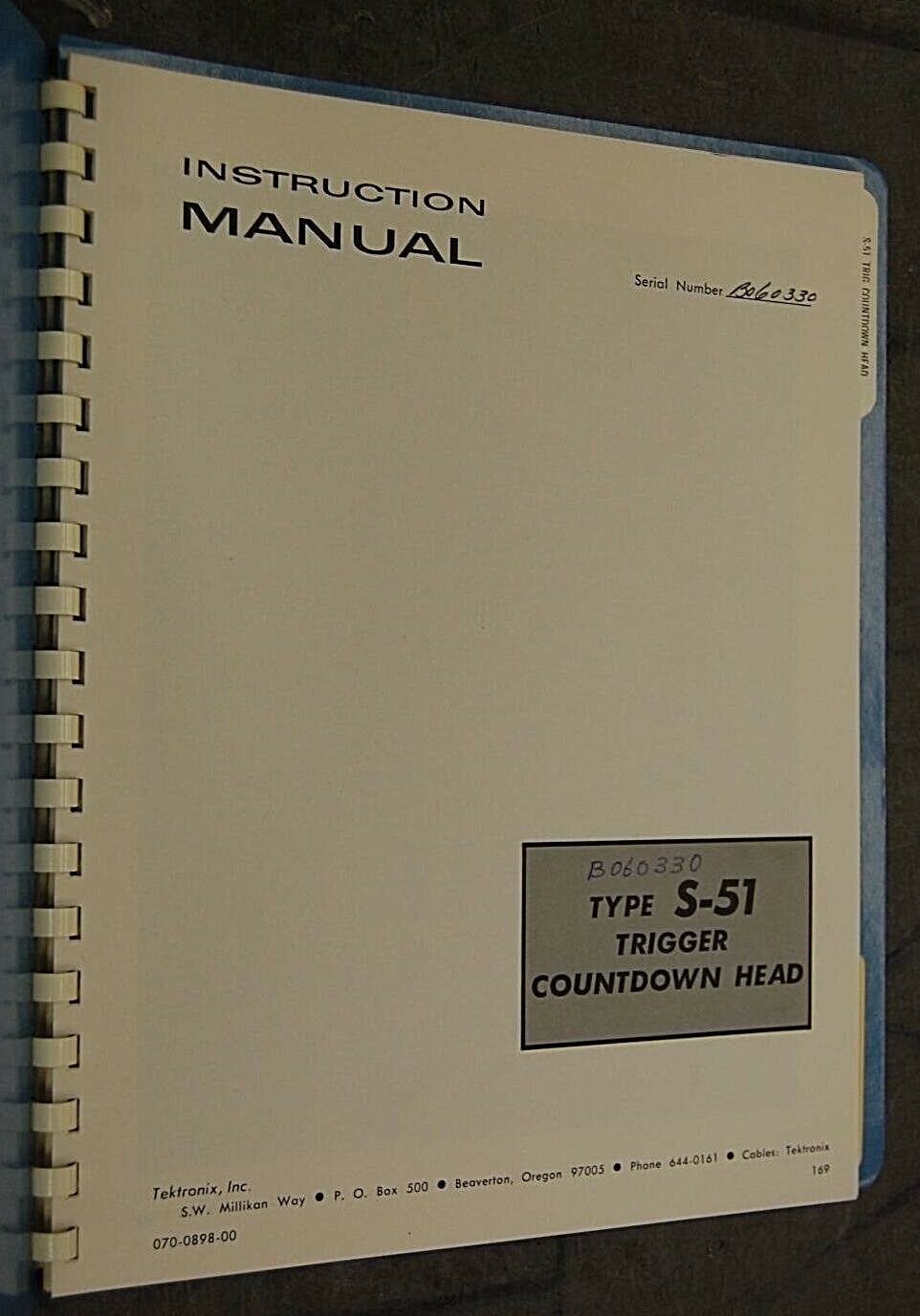 Tektronix Type S-51 Trigger Countdown Head 070-0898-00 Instruction Manual
