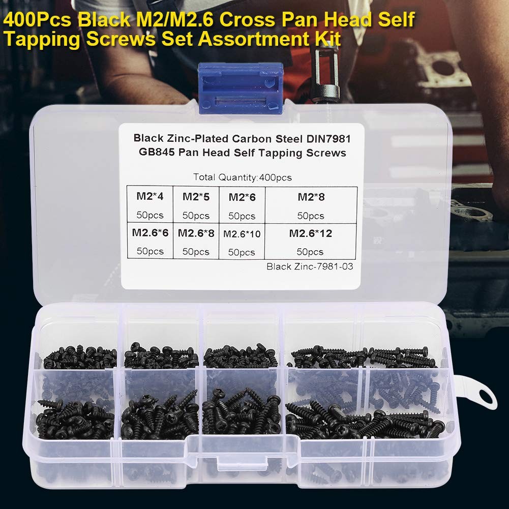 Self Tapping Screw, 400Pcs M2/M2.6 Cross Pan Head Screws Default