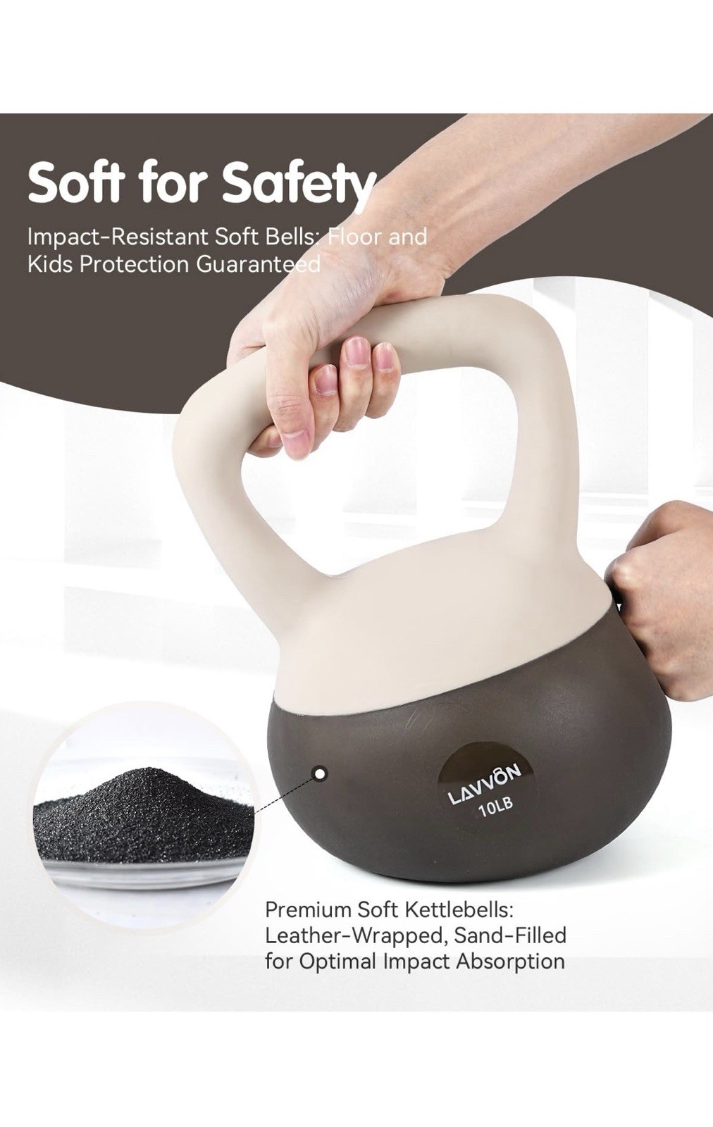 LAVVON 10LB Soft Kettlebell + Non-Slip Gloves