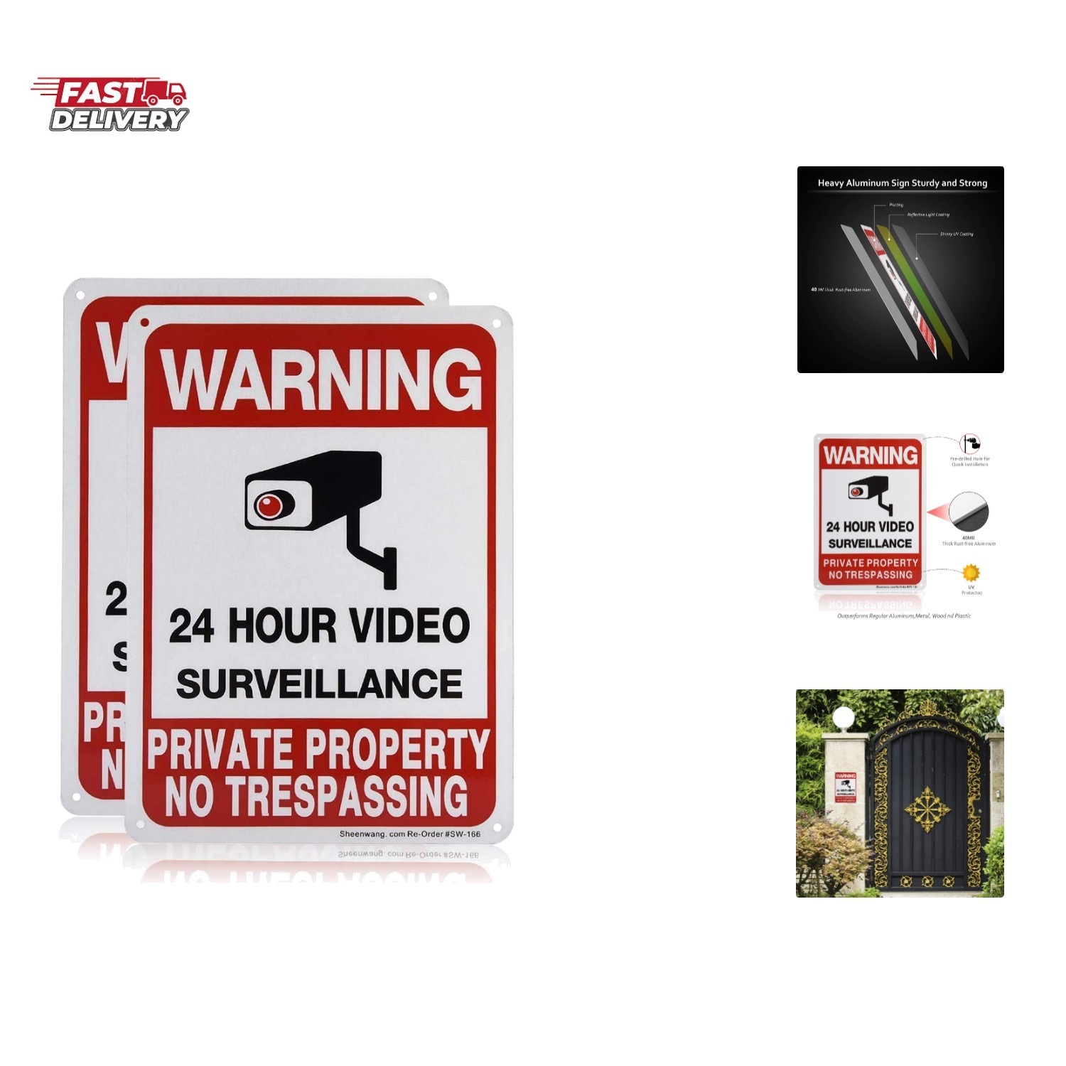2-Pack Private Property No Trespassing Sign, video surveillance signs outdoor...