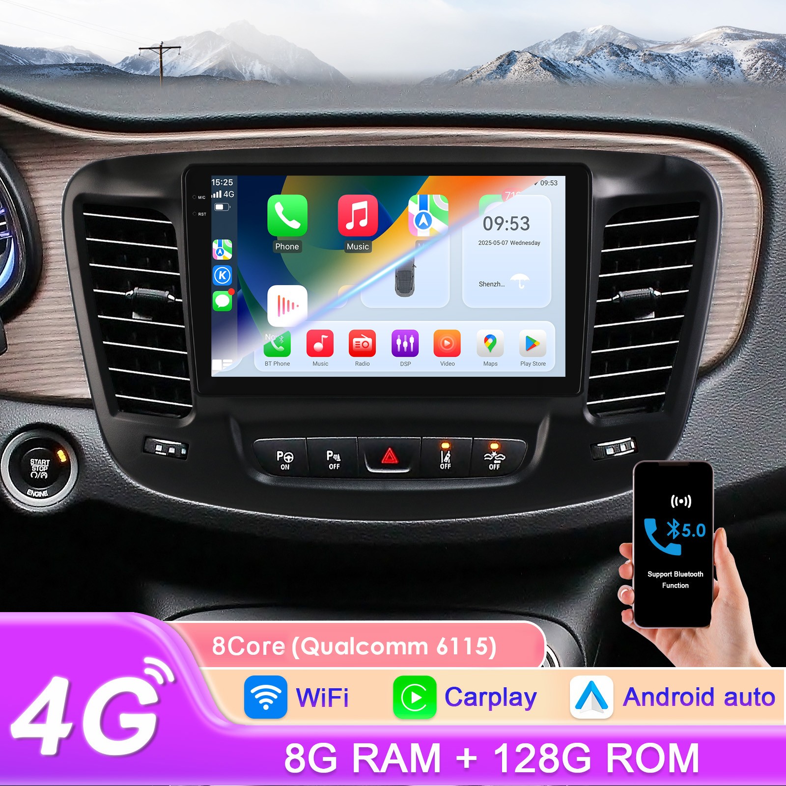 8+128GB CarPlay GPS For 2015-2019 Chrysler 200 200C 200S Car Radio Android 8Core