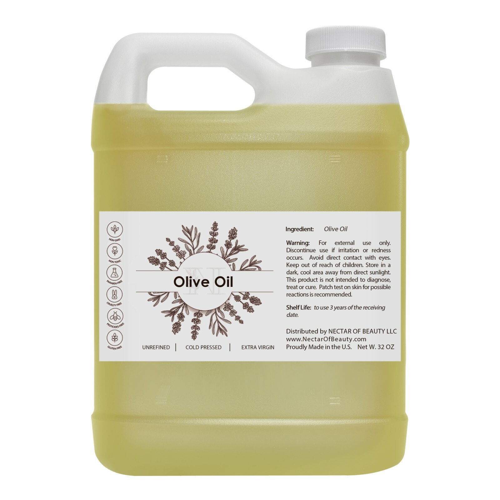 Olive oil 100% pure organic cold press carrier premium grade extra virgin 32 oz