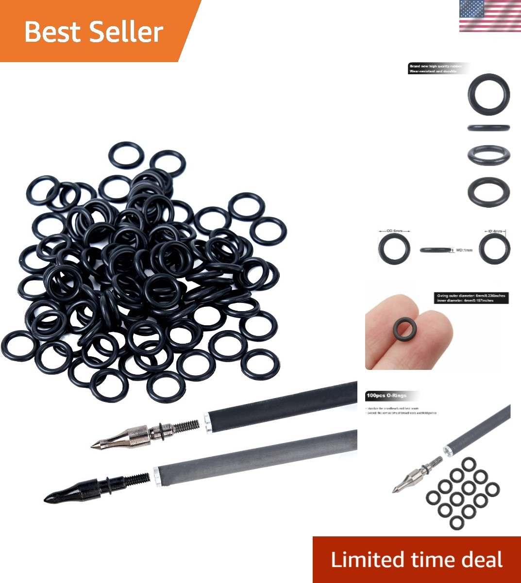 Versatile 100 Pack Broadhead O Rings, 1/4 Inch for Hunting & Target Shooting