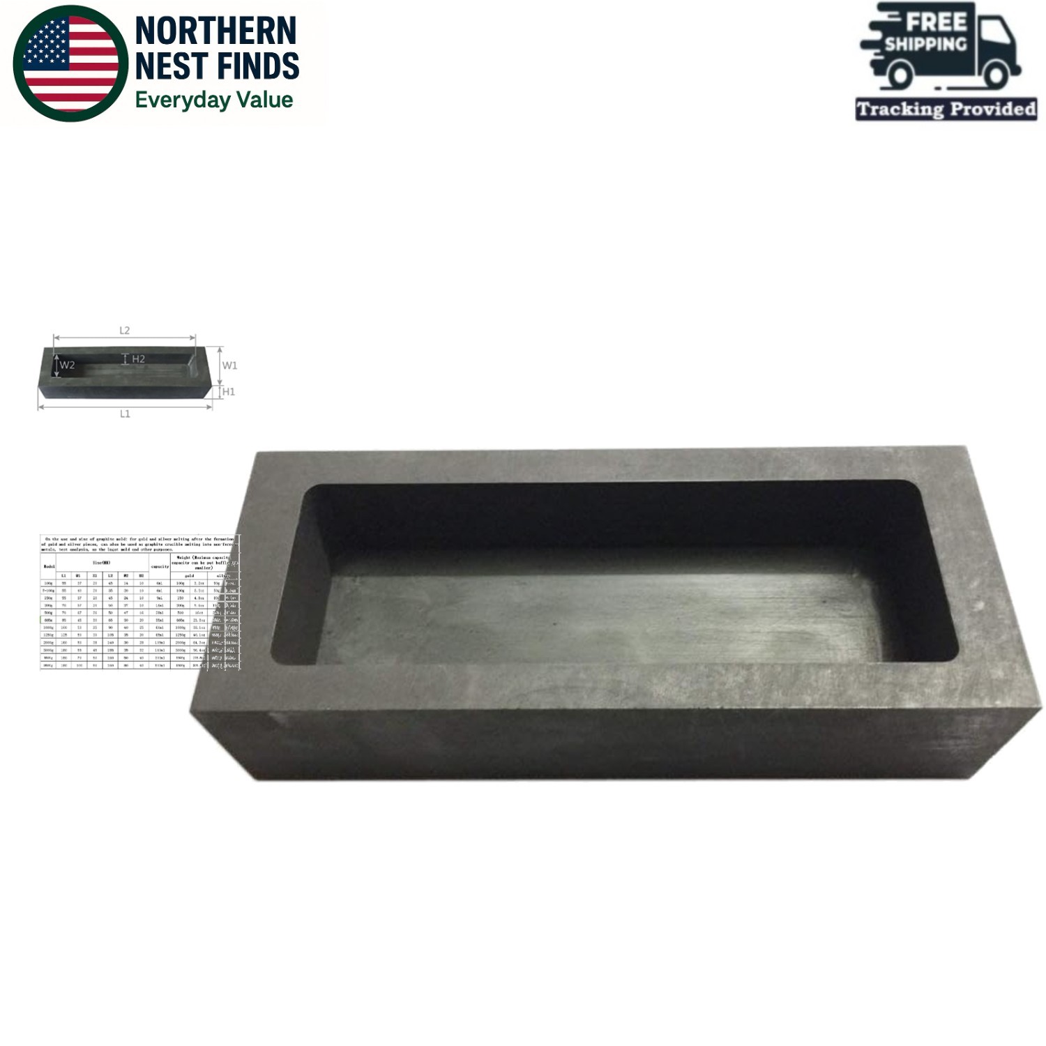 Durable Graphite Mold for Gold & Silver Casting, Ideal for Professionals - 1250g