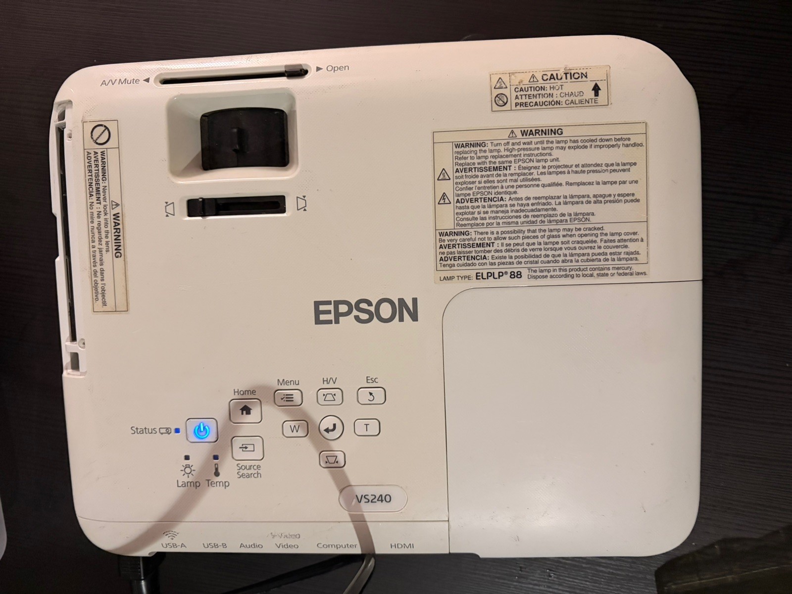 Epson VS240 Projector 3LCD HDMI w/ Power Cable
