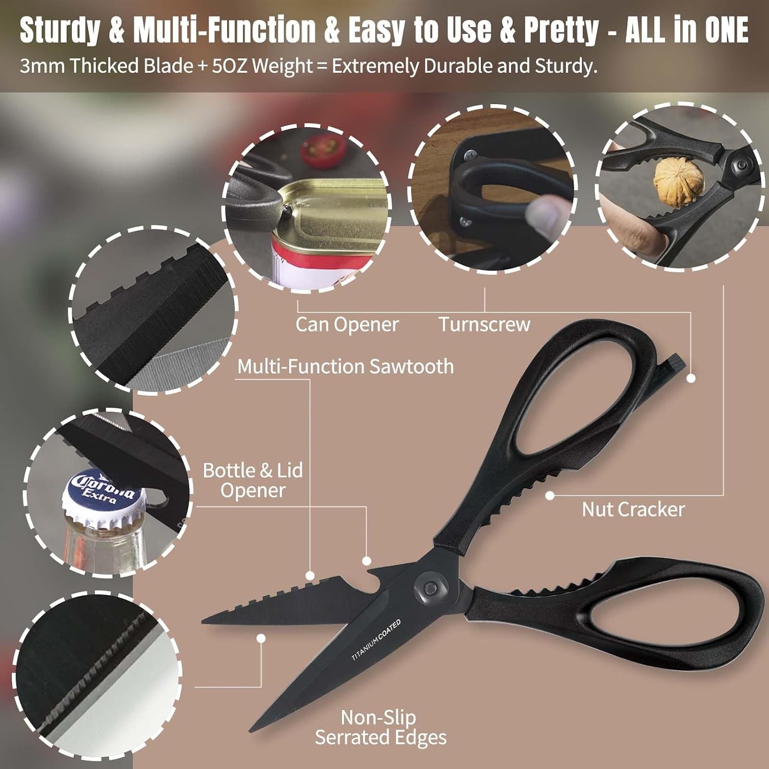 Kitchen Scissors All Purpose, Extra Sharp Kitchen Shears with Knife Sharpener