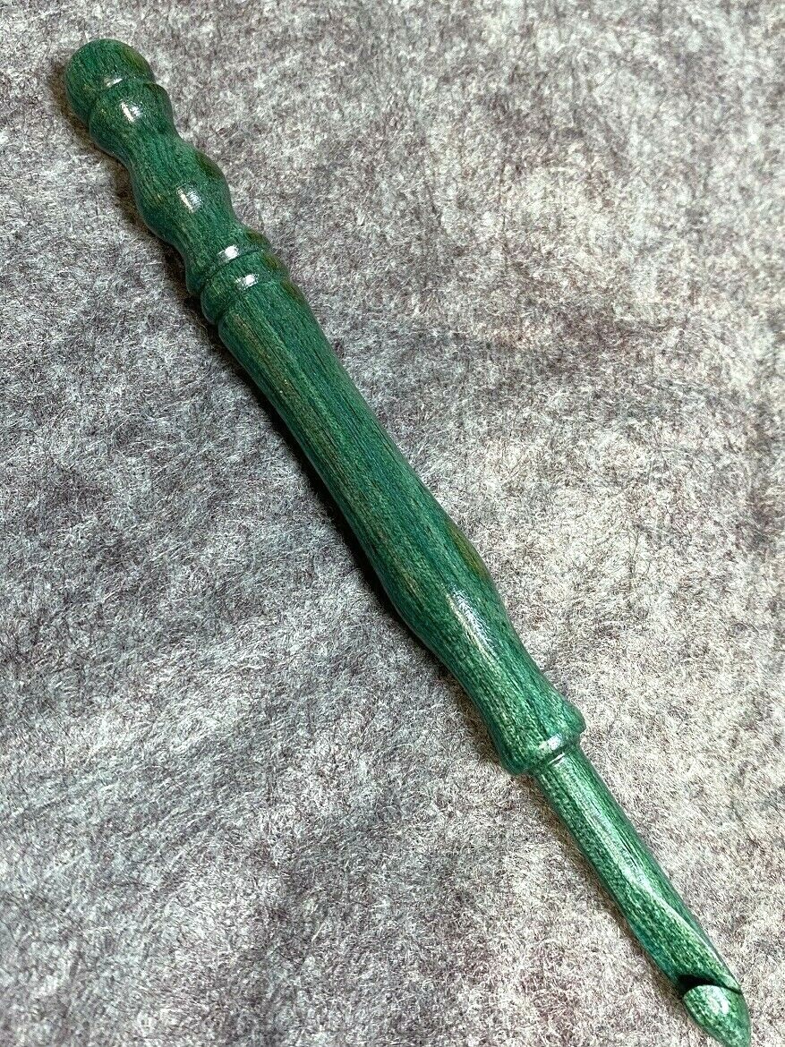 Hand carved Emerald Green Wood YARN  CROCHET HOOK  size K