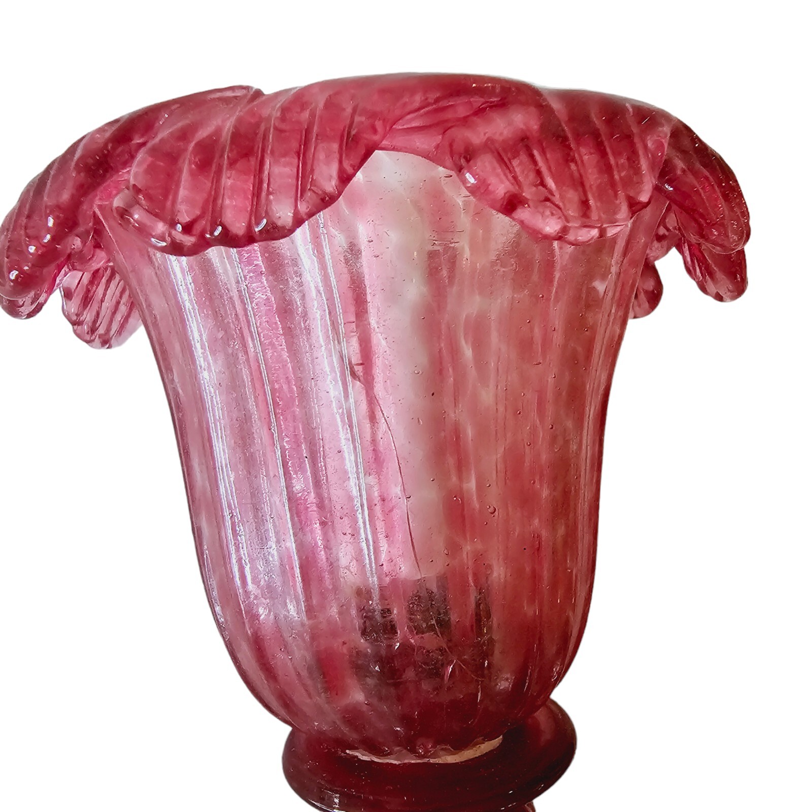 Venetian Cranberry Chandelier Part Arm Shade Pink Glass Curved Leaf Ribbed #4
