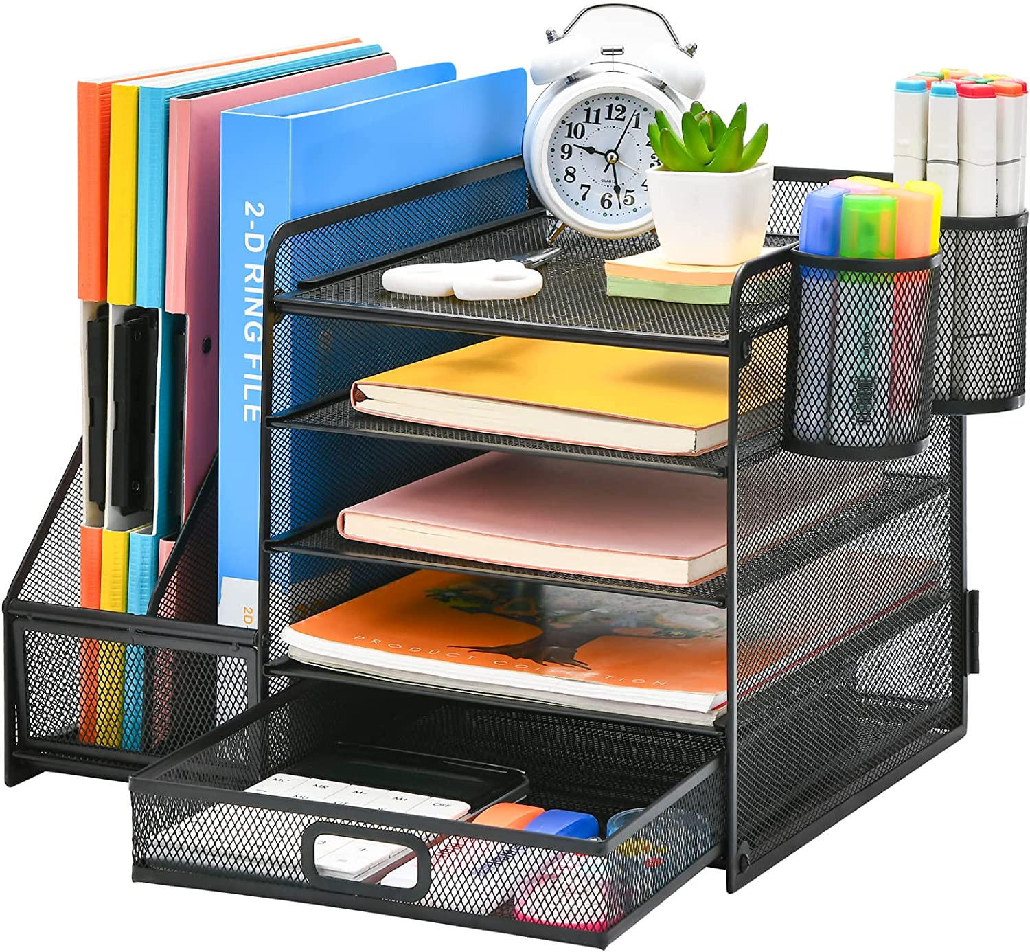 Marbrasse Desk Organizer with File Holder, 5-Tier Paper Letter Tray Organizer wi