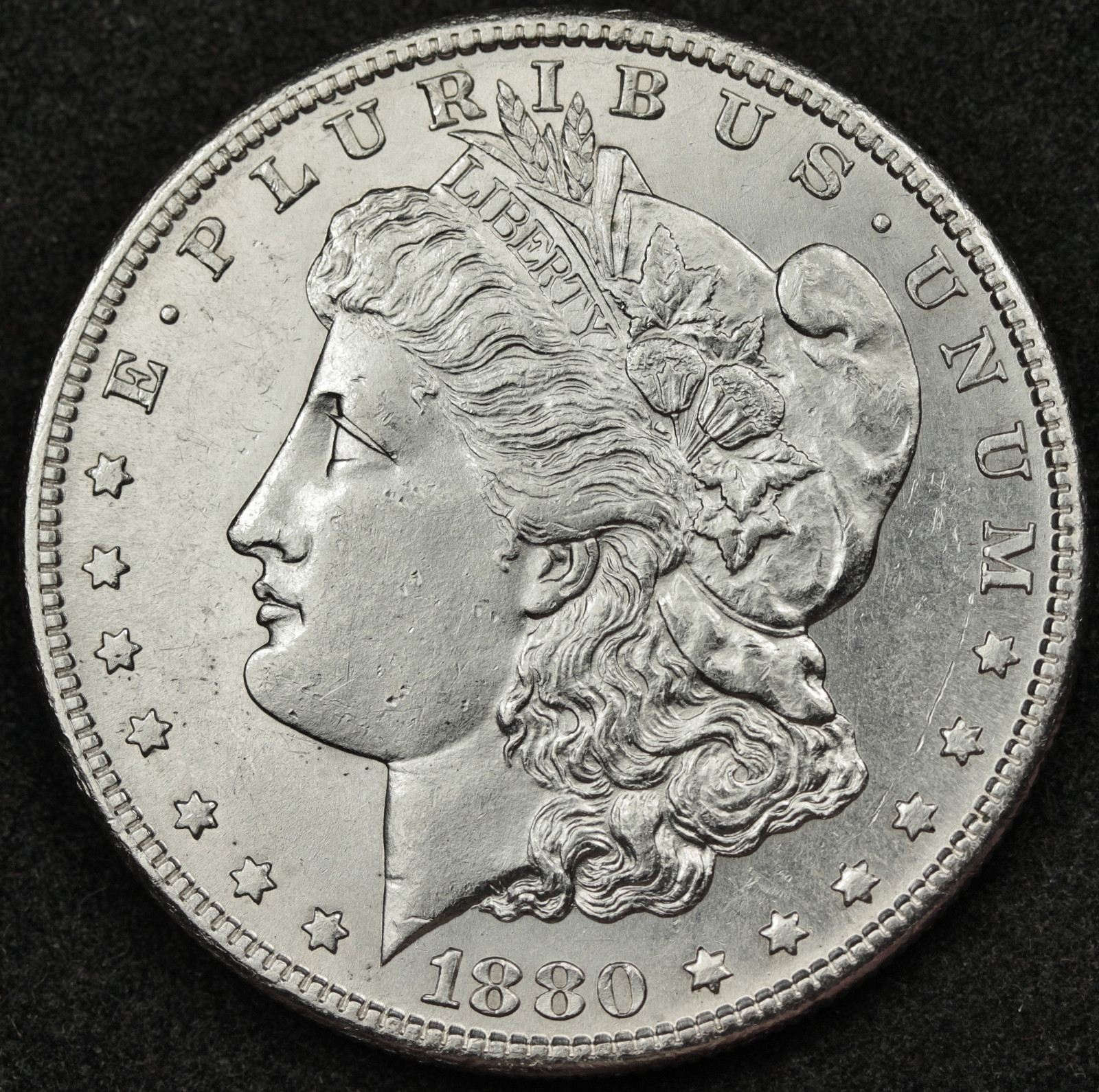 1880-s Morgan Silver Dollar.  B.U.  92119  (Inventory F)