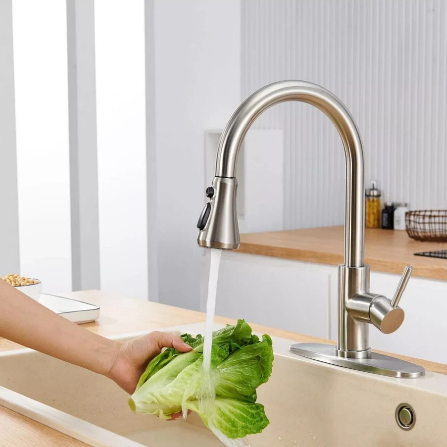 Metal Kitchen Faucet Head Replacement, 3-Function Pull Down Spray Head
