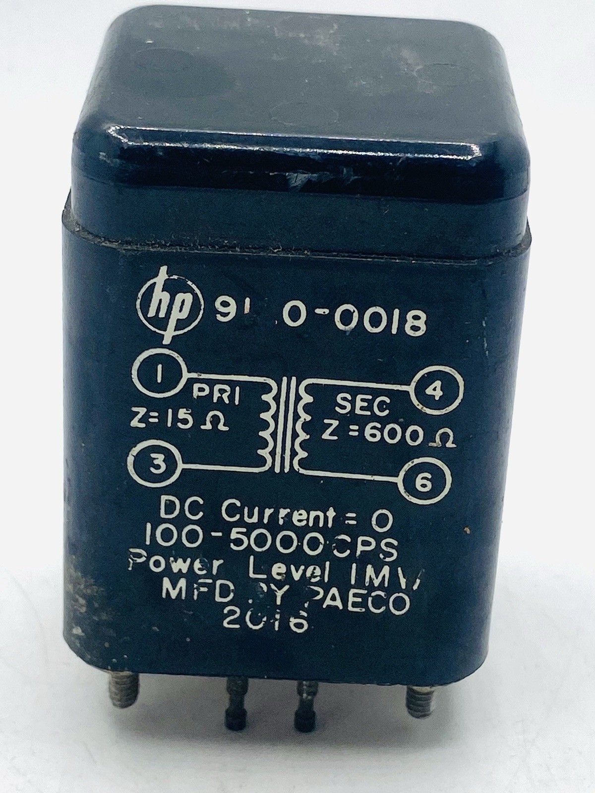 Vintage HP 9120-0018 Audio Transformer 15 ohm to 600 ohm 100-5000 CPS X9