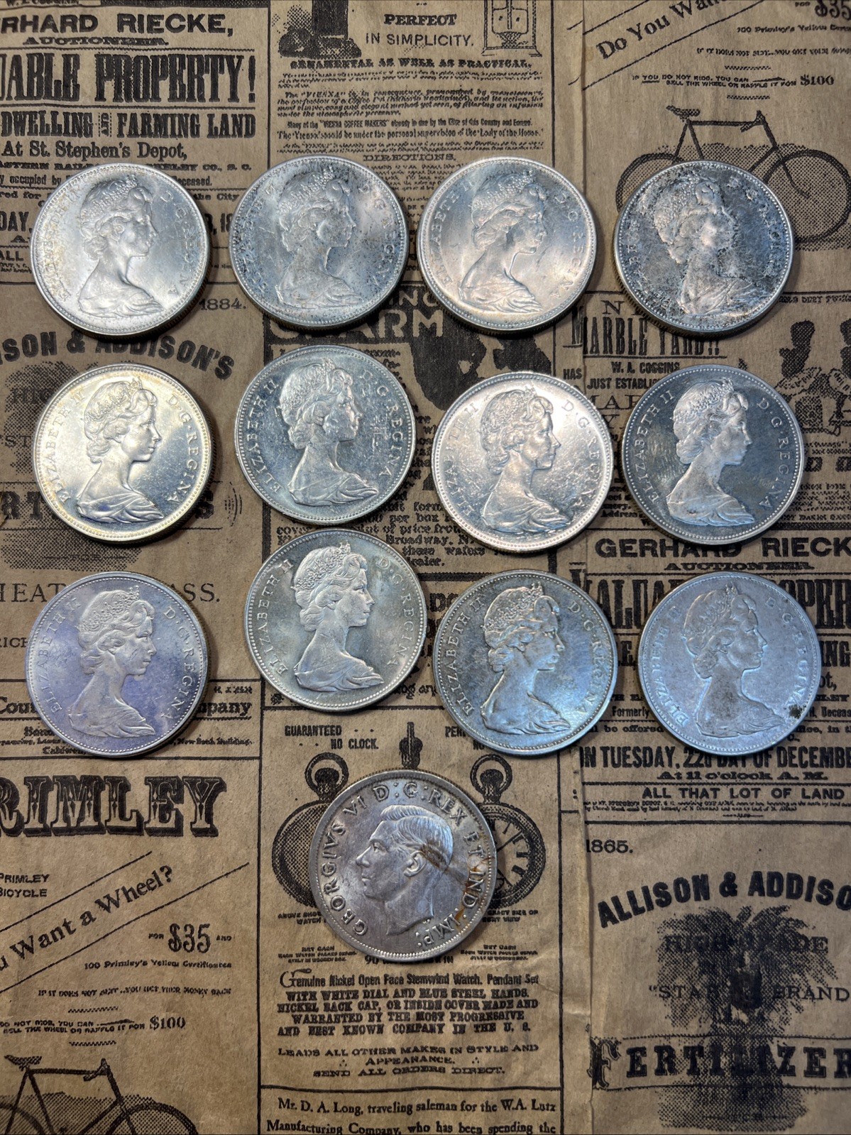 (13) 80% Silver Dollars 1967 SILVER COMMEMORATIVE $1  CANADA QUEEN ELIZABETH