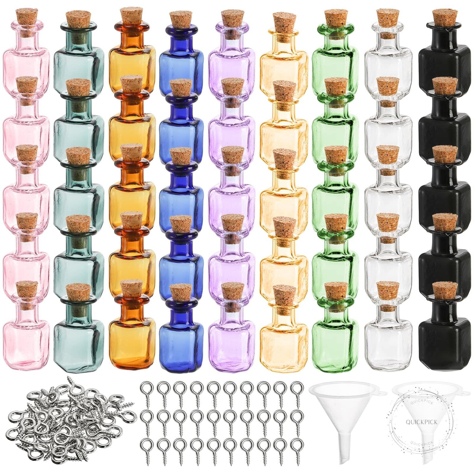 45 Pcs Tiny Spell Jars, Colored Mini Glass Cork Bottles Decorative Square Cute