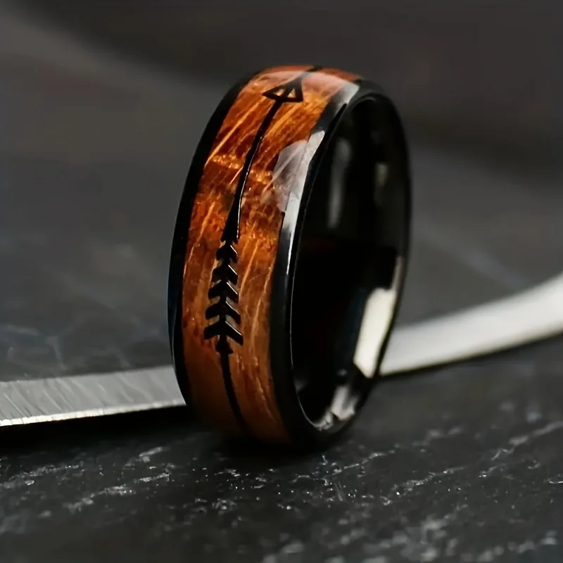 Stainless Steel Arrow Ring 8mm Black Band Wedding Minimalist Men Jewelry