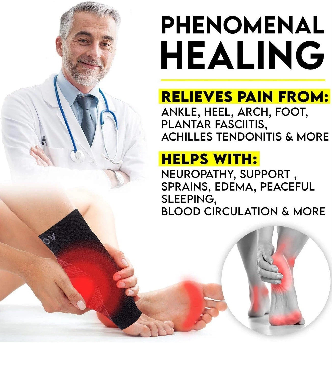 Nano Socks, Neuropathy Socks (Pair) for Women & Men, Ankle Support Brace S-XL