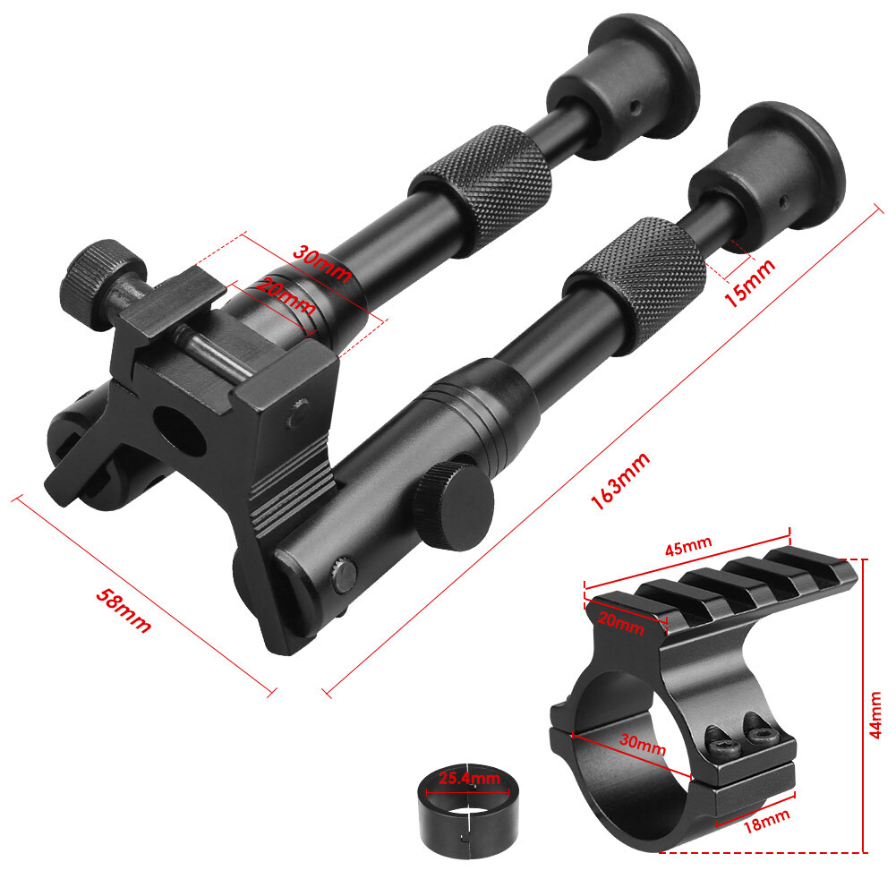 6 Inches Tactical Rifle Bipod Adjustable Spring Return 20mm Rail Adapter Mount
