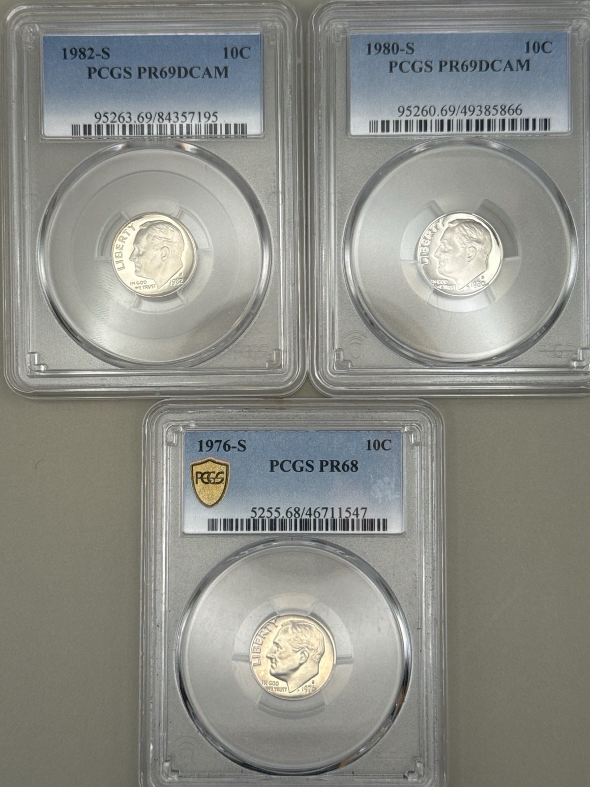 Lot 3 PCGS Proof Roosevelt Dimes PR69DCAM 1980-S 1982-S + 1976-S