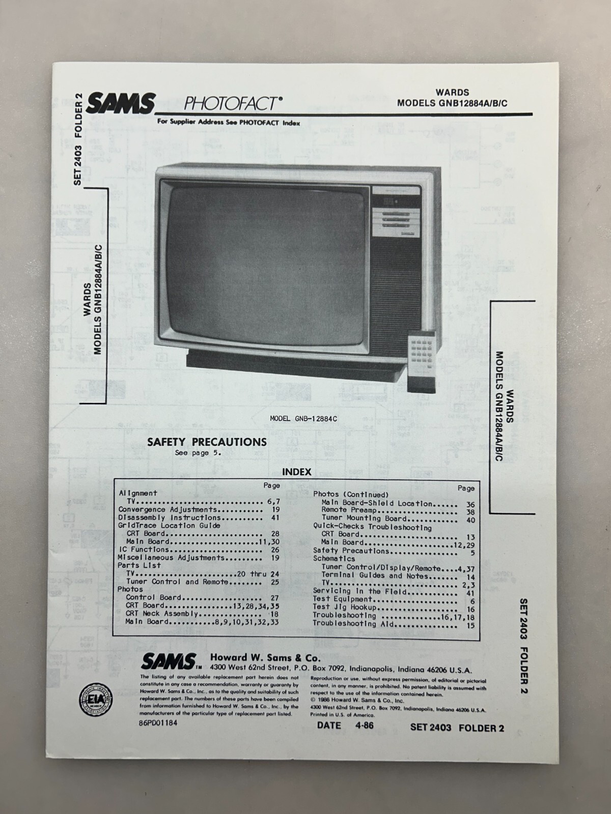 Wards GNB12884 Service Manual Sams Photofact Free Shipping