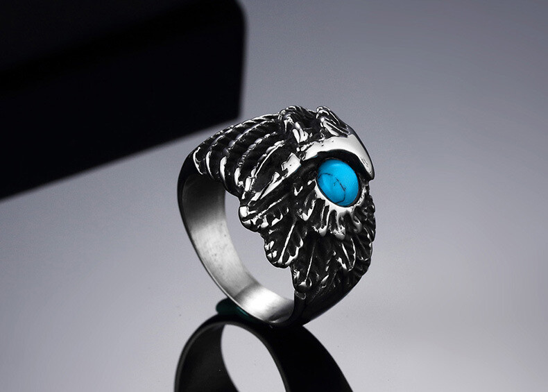 Men's Vintage Indian Tribal Blue Turquoise Eagle Ring Stainless Steel Size 7-13