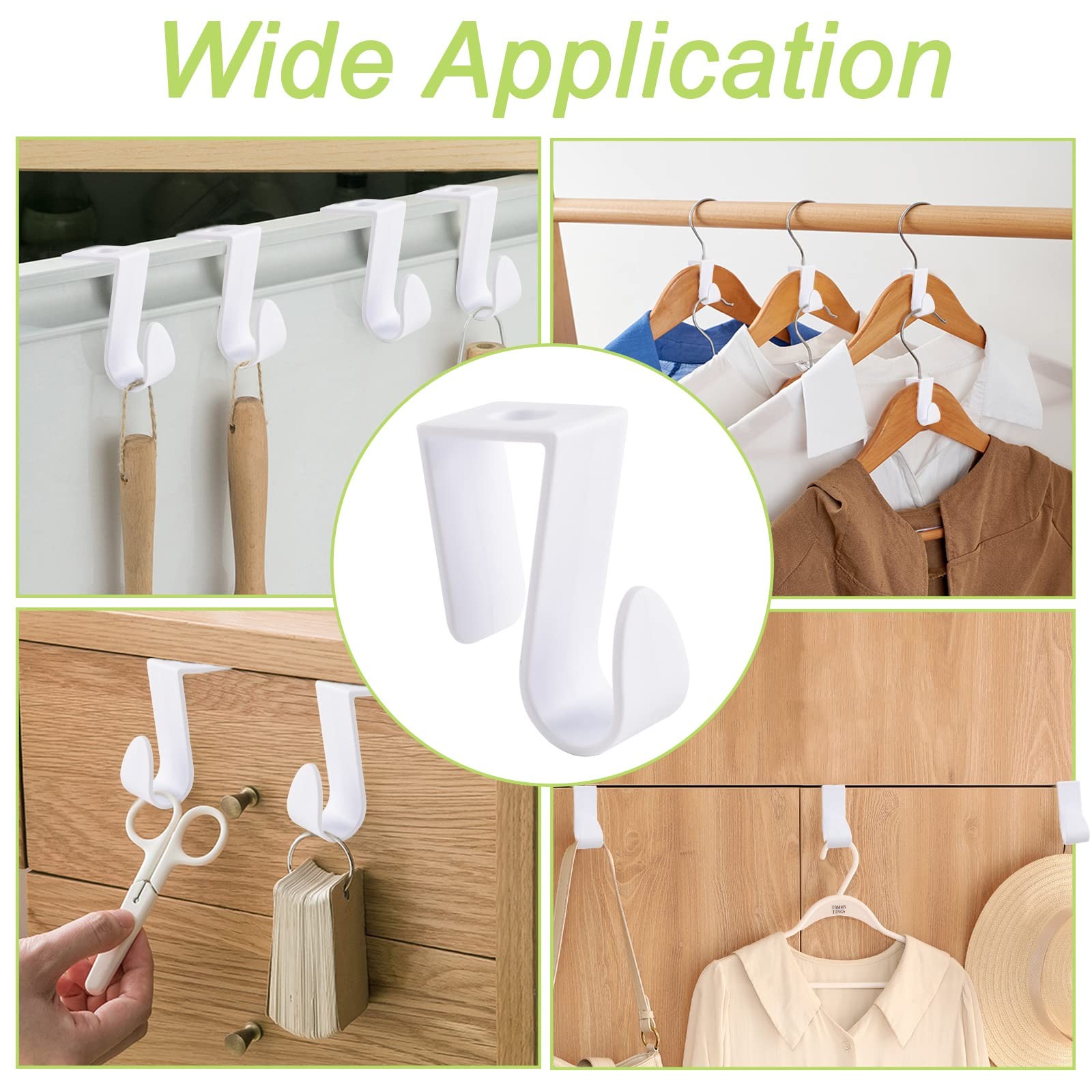 16 PCS White Over Cabinet Door Hooks Plastic MultiPurpose SpaceSaving Drawer