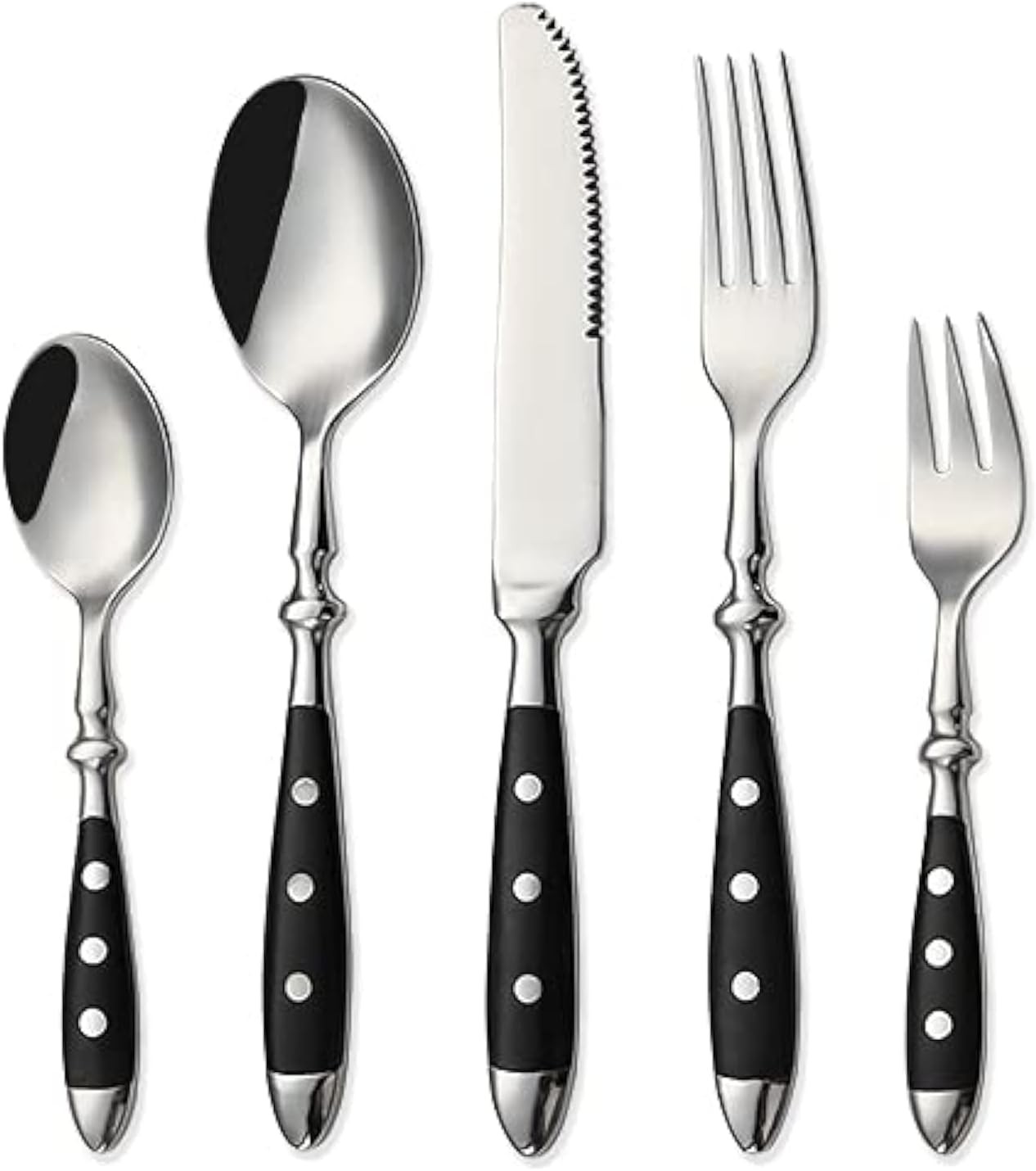 20-Piece Vintage Silverware Set with Black Bakelite Handles - Elegant Flatware