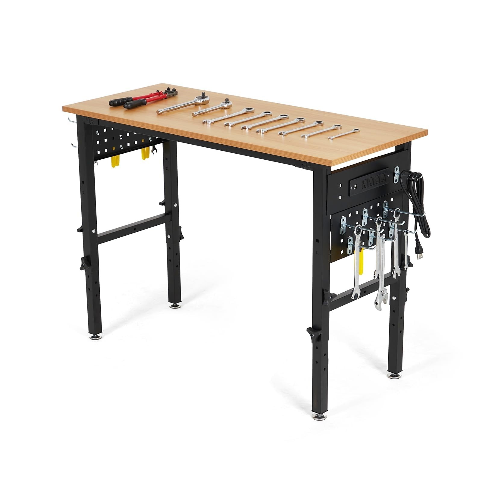 48-Inch Adjustable Workbench Heavy-Duty Steel Frame with Wood Top for Garage