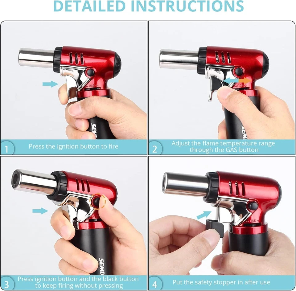 Refillable Butane Torch with Fuel Gauge, Safety Lock & Adjustable Flame