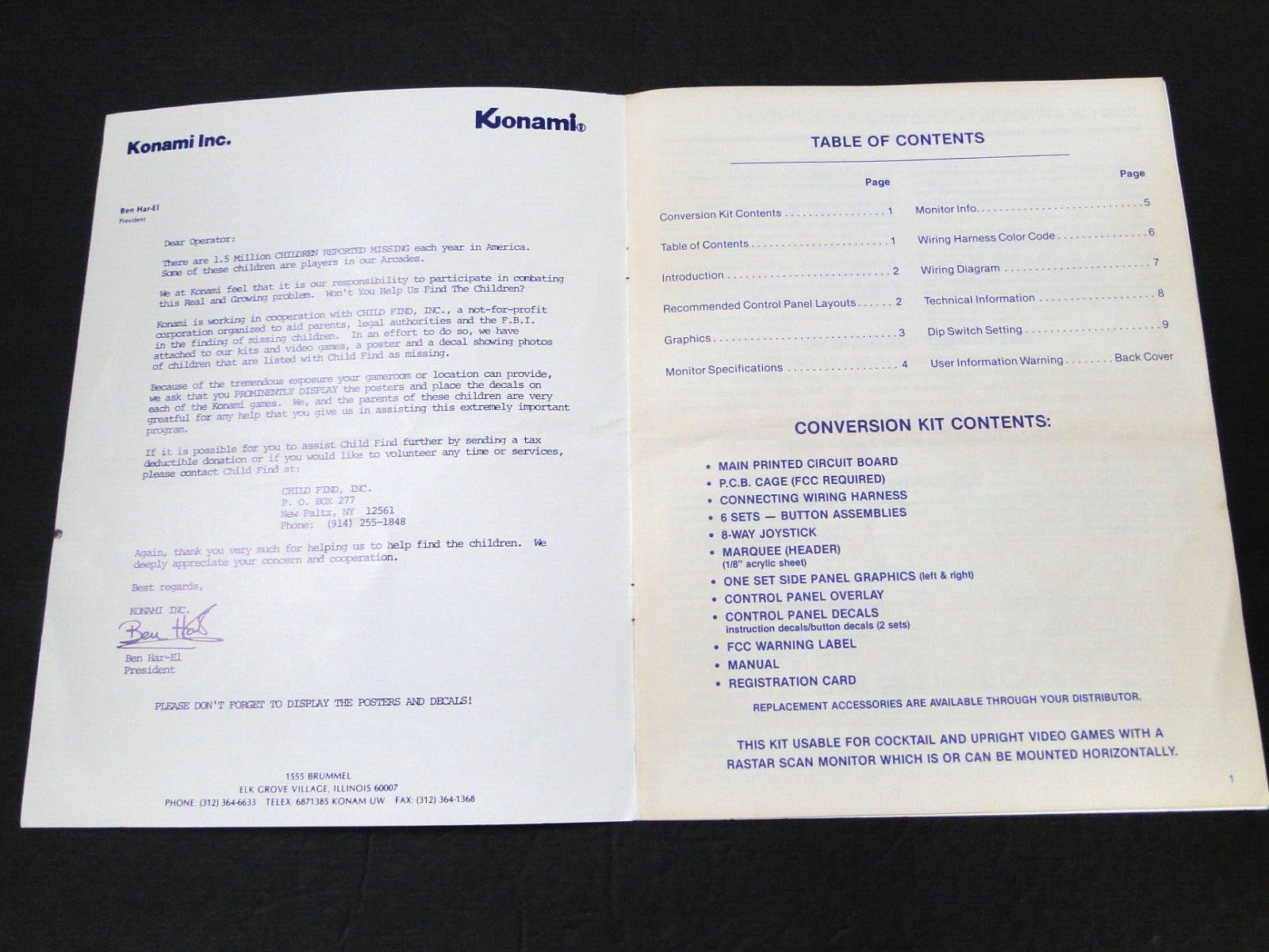 Vintage 1985 Konami: Rush'n Attack Arcade Conversion Kit Instruction Manual