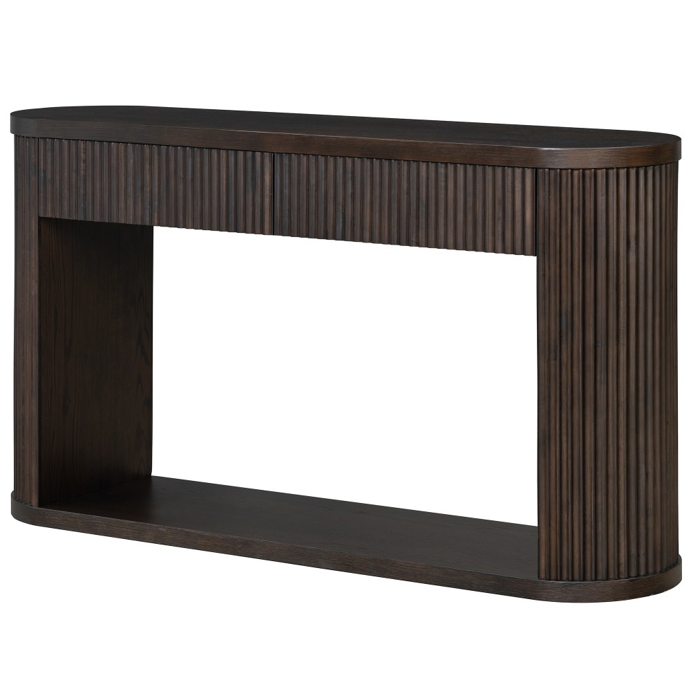TREXM Rustic Console Table with Fluted Legs Farmhouse Entryway Sofa Table Oval