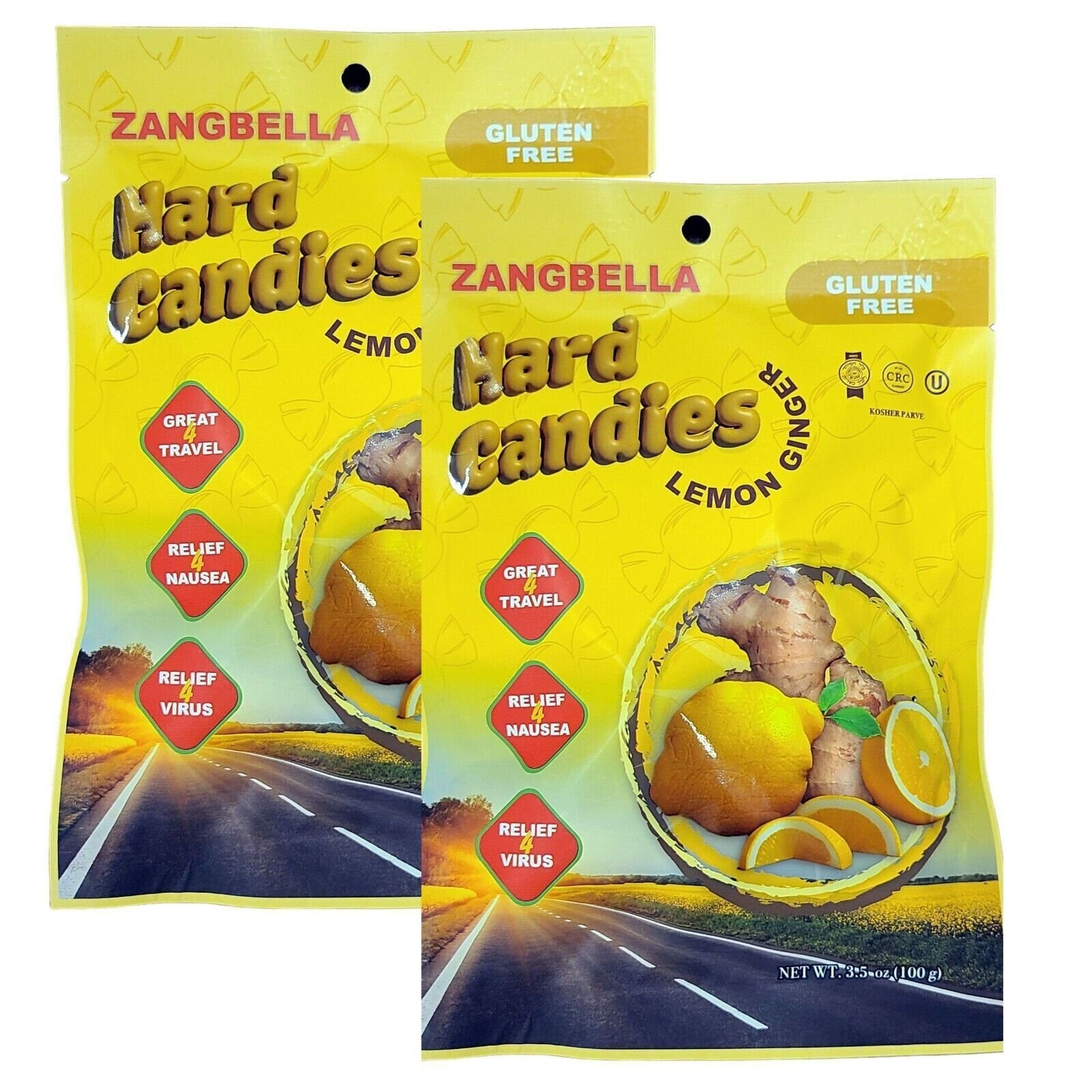 Ginger Hard Candy - Relief Nausea, Motion Sickness, Upset Stomach (2 Pack)