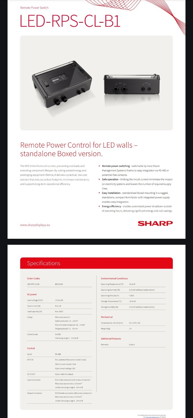 Sharp NEC LED-RPS-CL-B1 Remote Power Switch Inrush Rrp £880