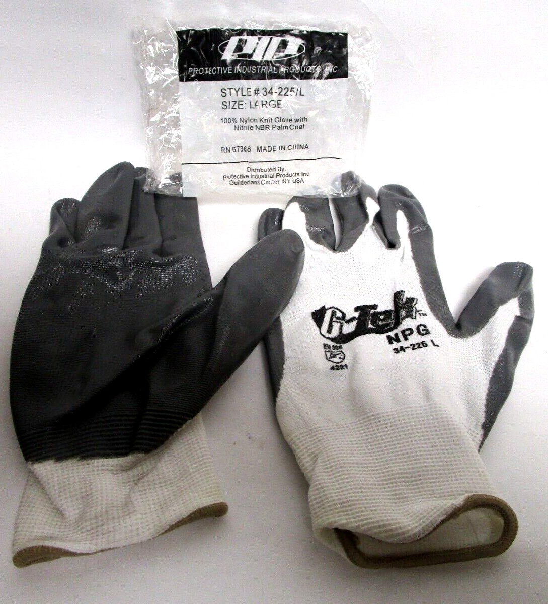 PIP #34-225/L G-TEK NPG SEAMLESS KNIT NYLON GLOVE NITRILE COATED PALM & FINGERS