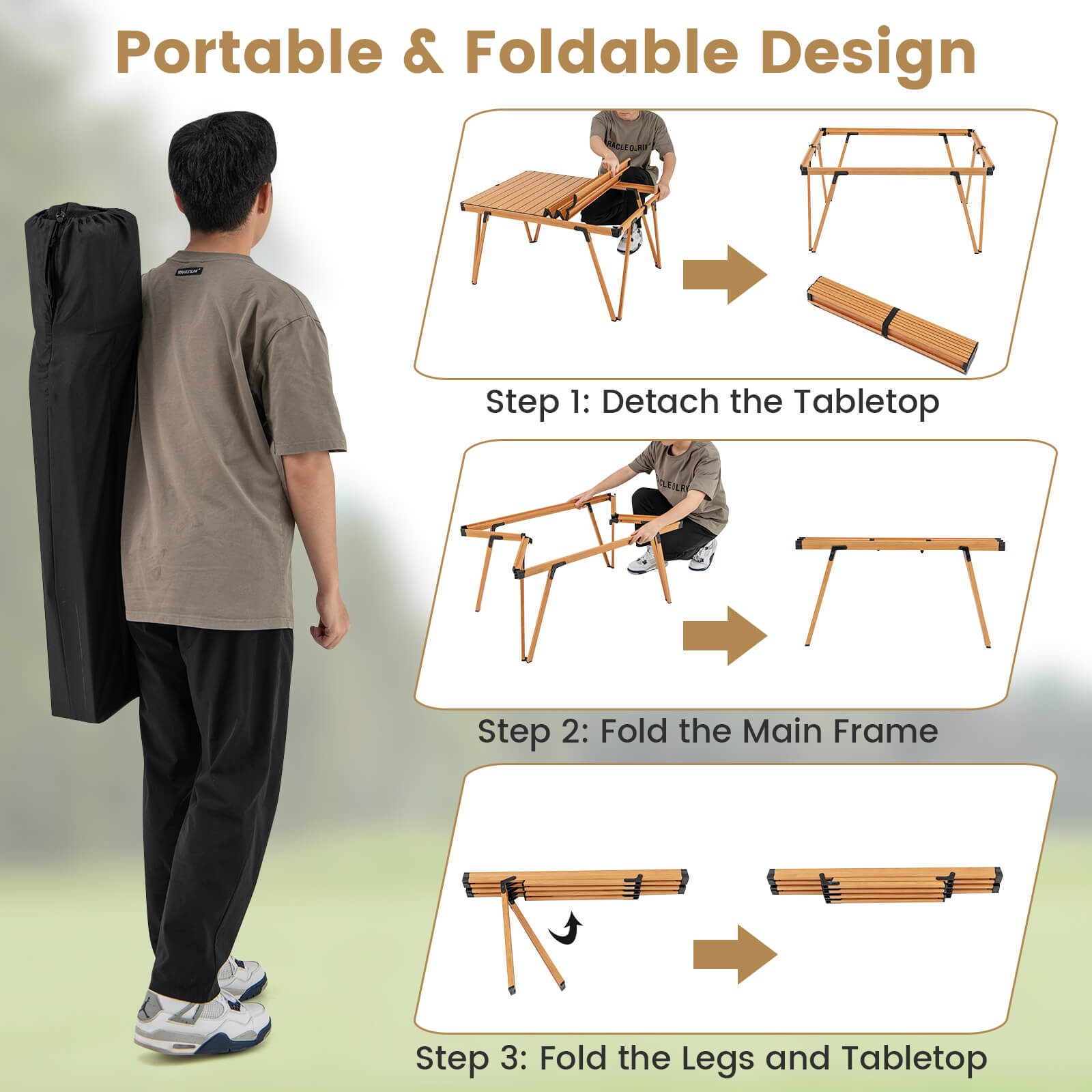 Folding Camping Table w/ Storage Bag and Waterproof Desktop Aluminum Structure
