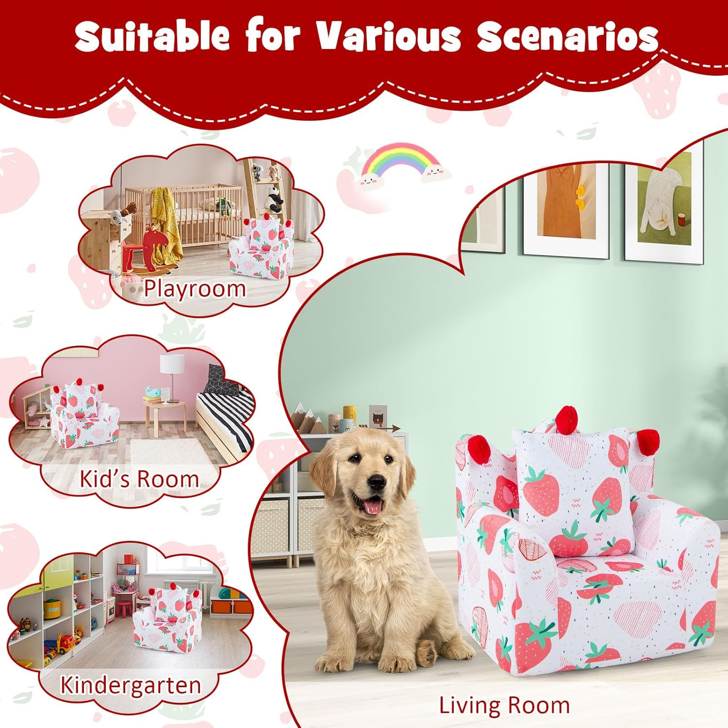 Toddler Couch, Crown Shaped Kids Chair W/Bonus Pillow, Comfy Kids Playroom Furni
