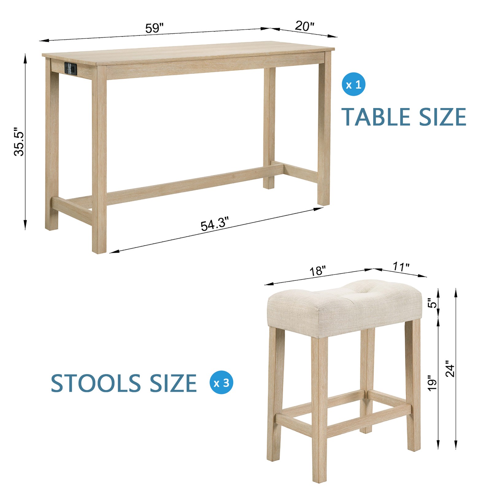4 Piece Bar Table Set with Power Outlet,Bar Table Set with Chairs,Sofa Bar Table