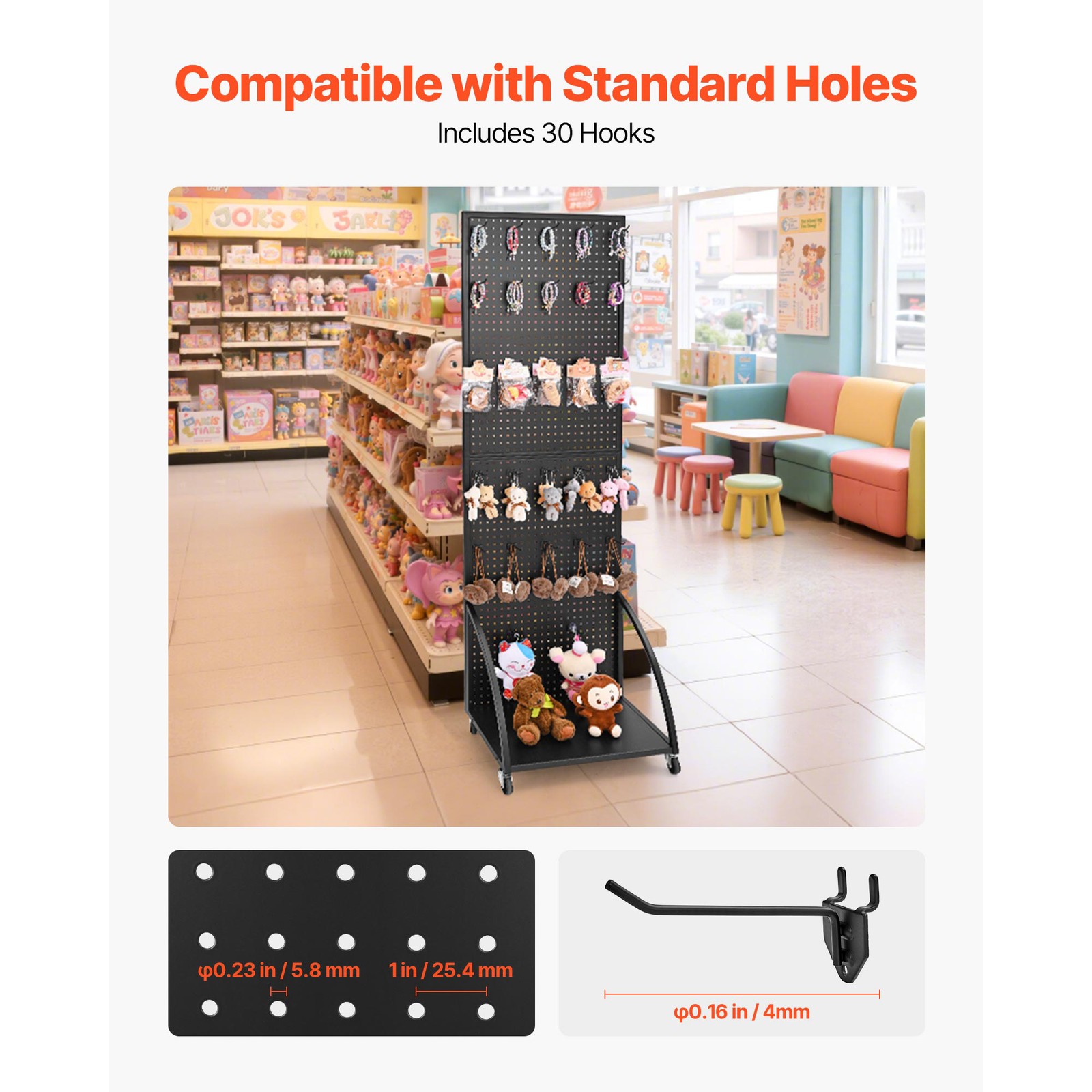 Uimoso Black Pegboard Stand with 30 Hooks and Display Panel