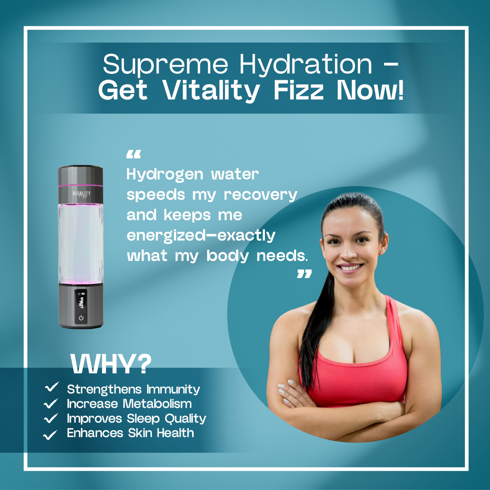 Open Box Vitality Fizz Hydrogen Bottle w/ Inhaler Kit | 6000+ PPB | SPE/PEM Tech