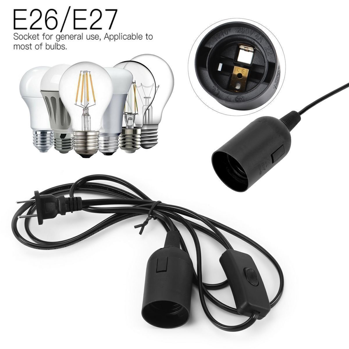 Hanging Extension Lantern Pendant Lamp Cord E26/E27 Light Bulbs Socket w/ Switch