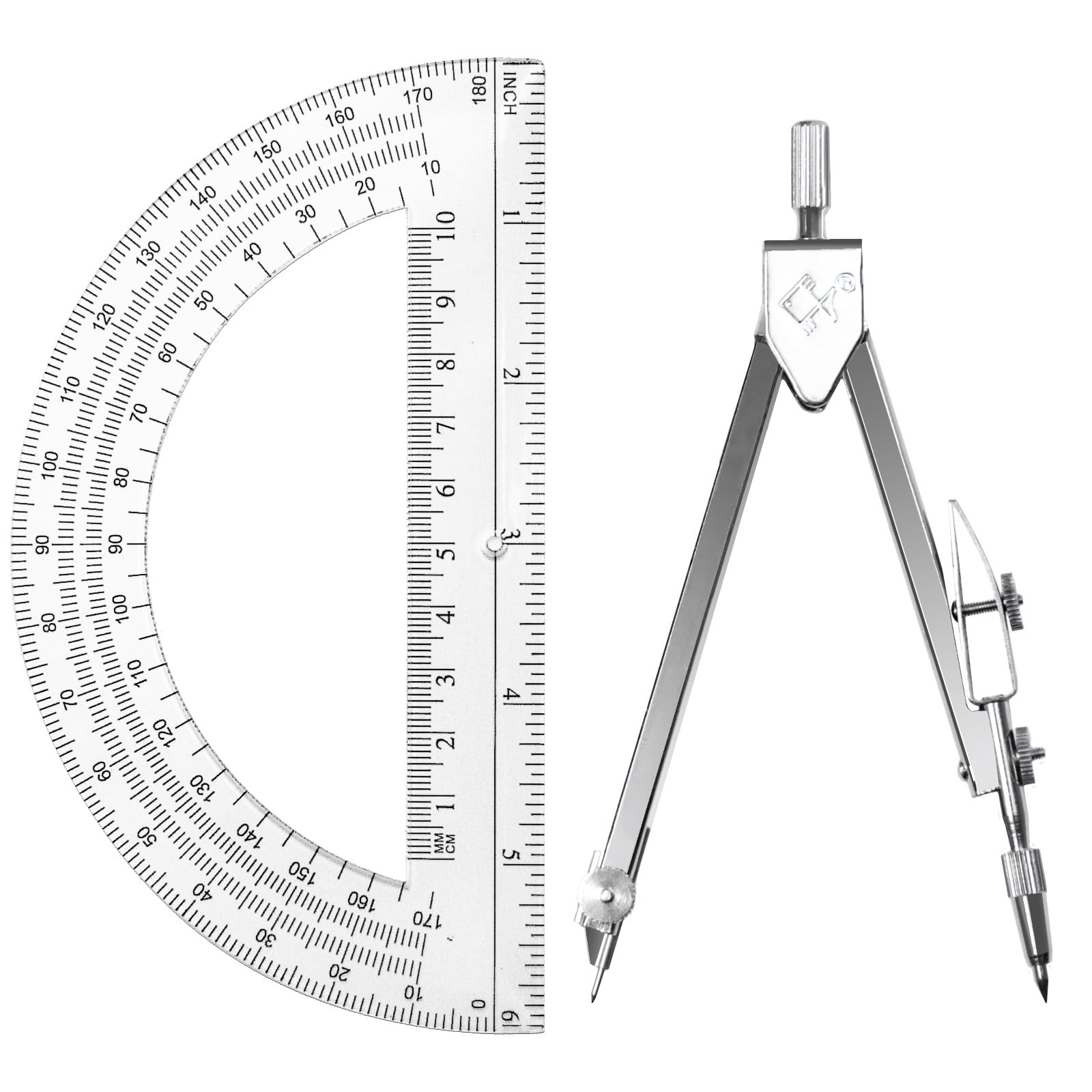 Students Geometry Math Set 6 Inch Transparent Swing Arm Protractor