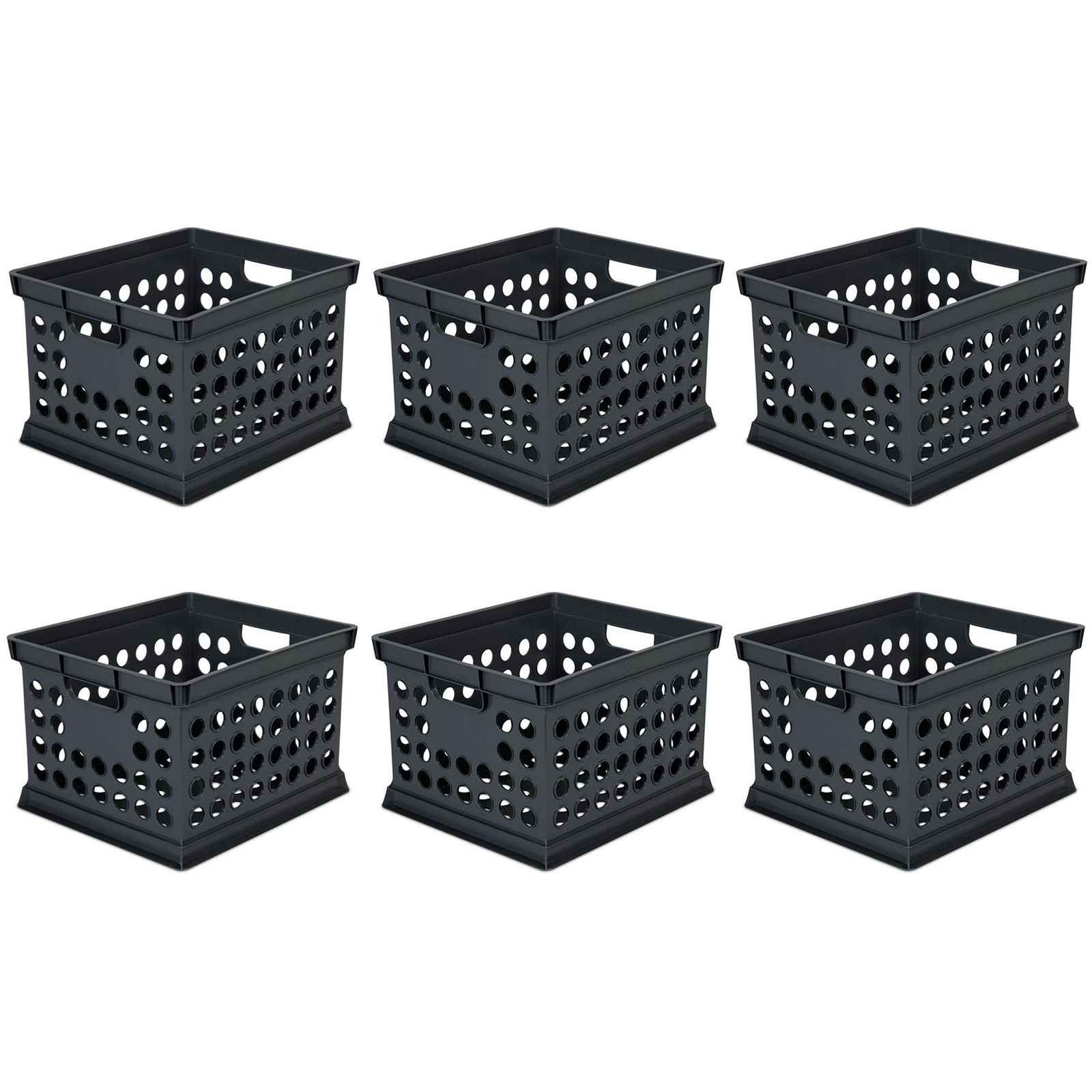 Sterilite Stackable Plastic Storage Open Crate Bin Organizer Box, Black (6 Pack)