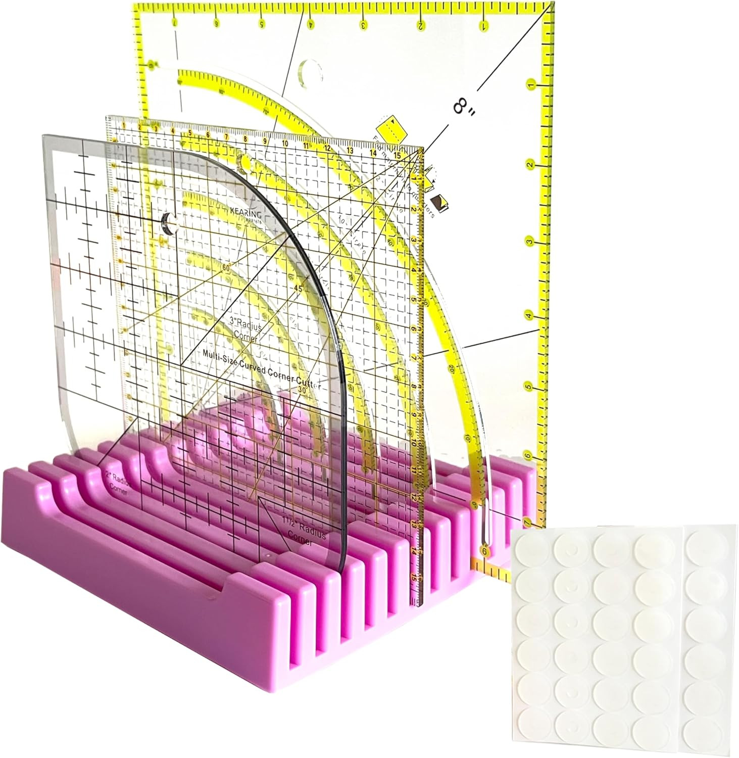 Storage Rack for Quilting Rulers and Non-Slip Grip Rings for Quilting Templates