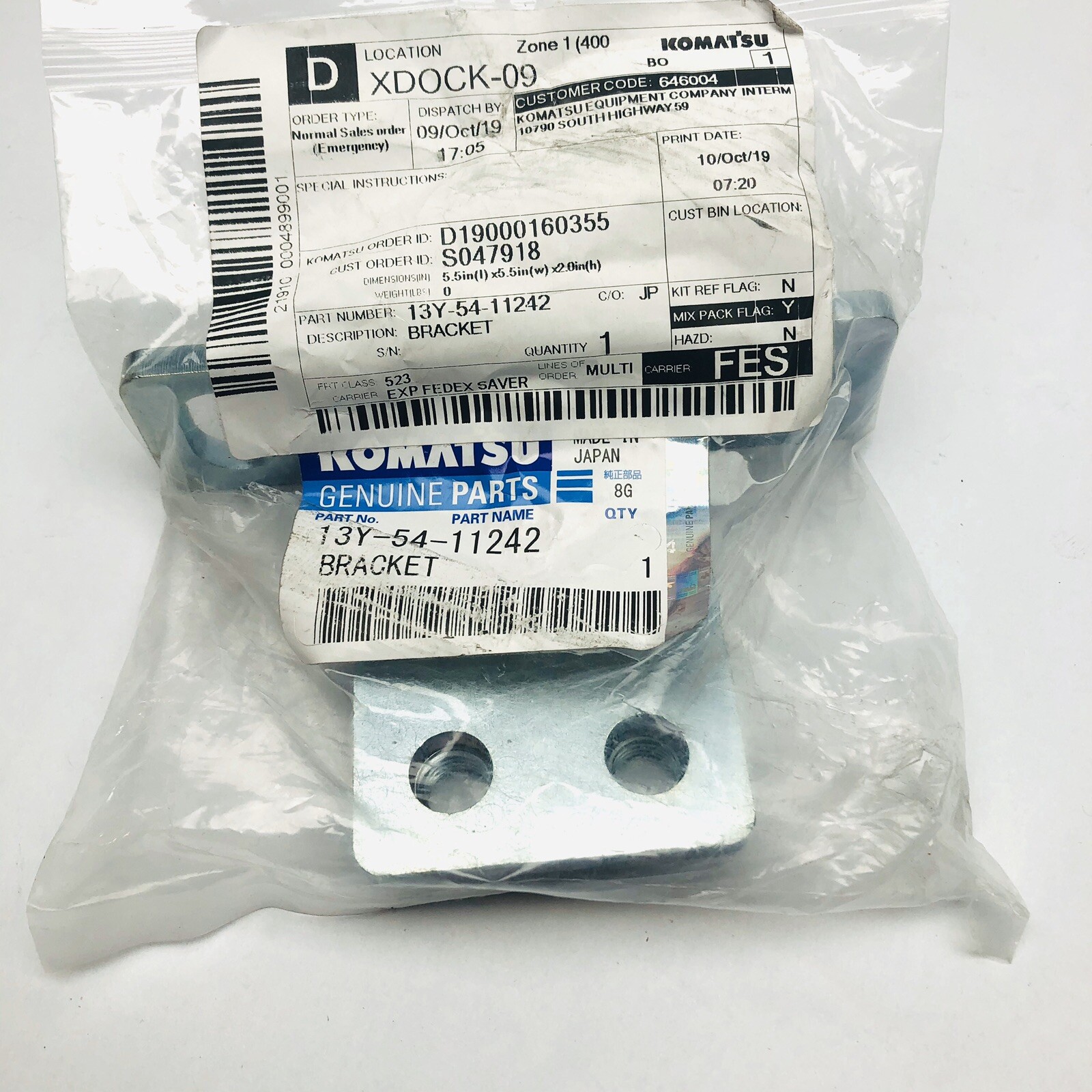 KOMATSU 13Y-54-11242 BRACKET SPARE REPLACEMENT PART