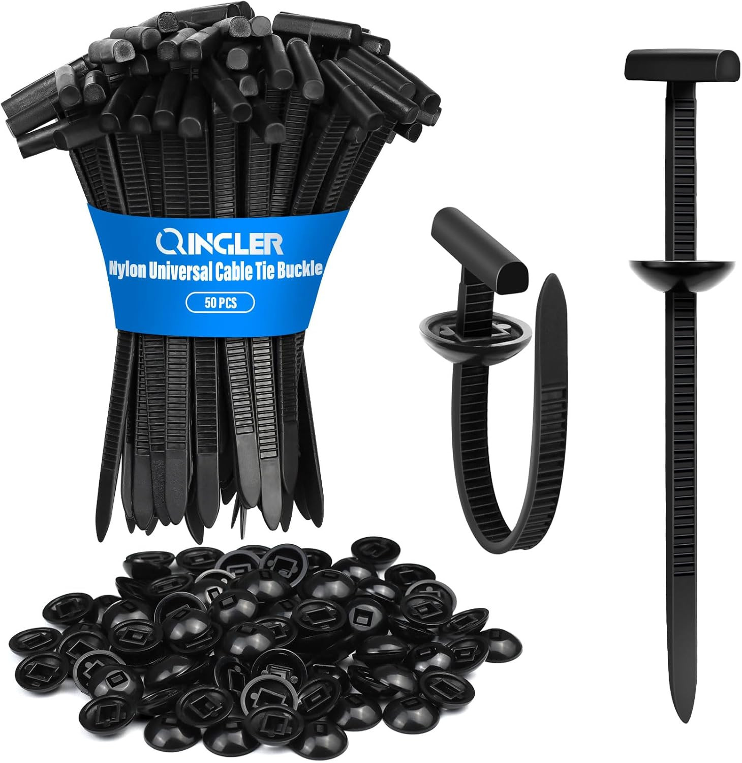 50PCS Nylon Universal Cable Tie Buckle, Upgrade Both-Side Self-Locking Zip Tie C