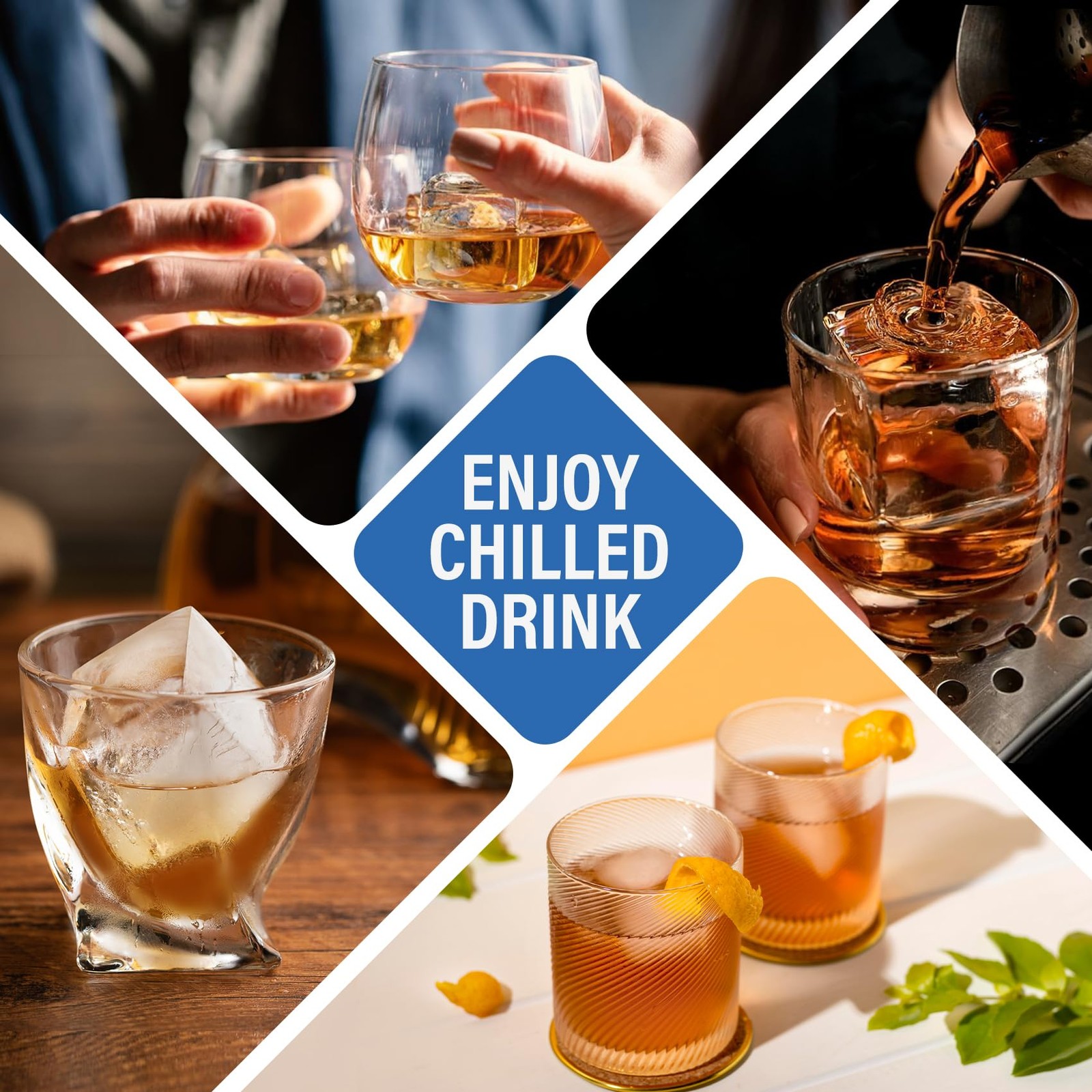Large Silicone Ice Cube Trays with Lids, 2 Pack, Makes 2-Inch Cubes