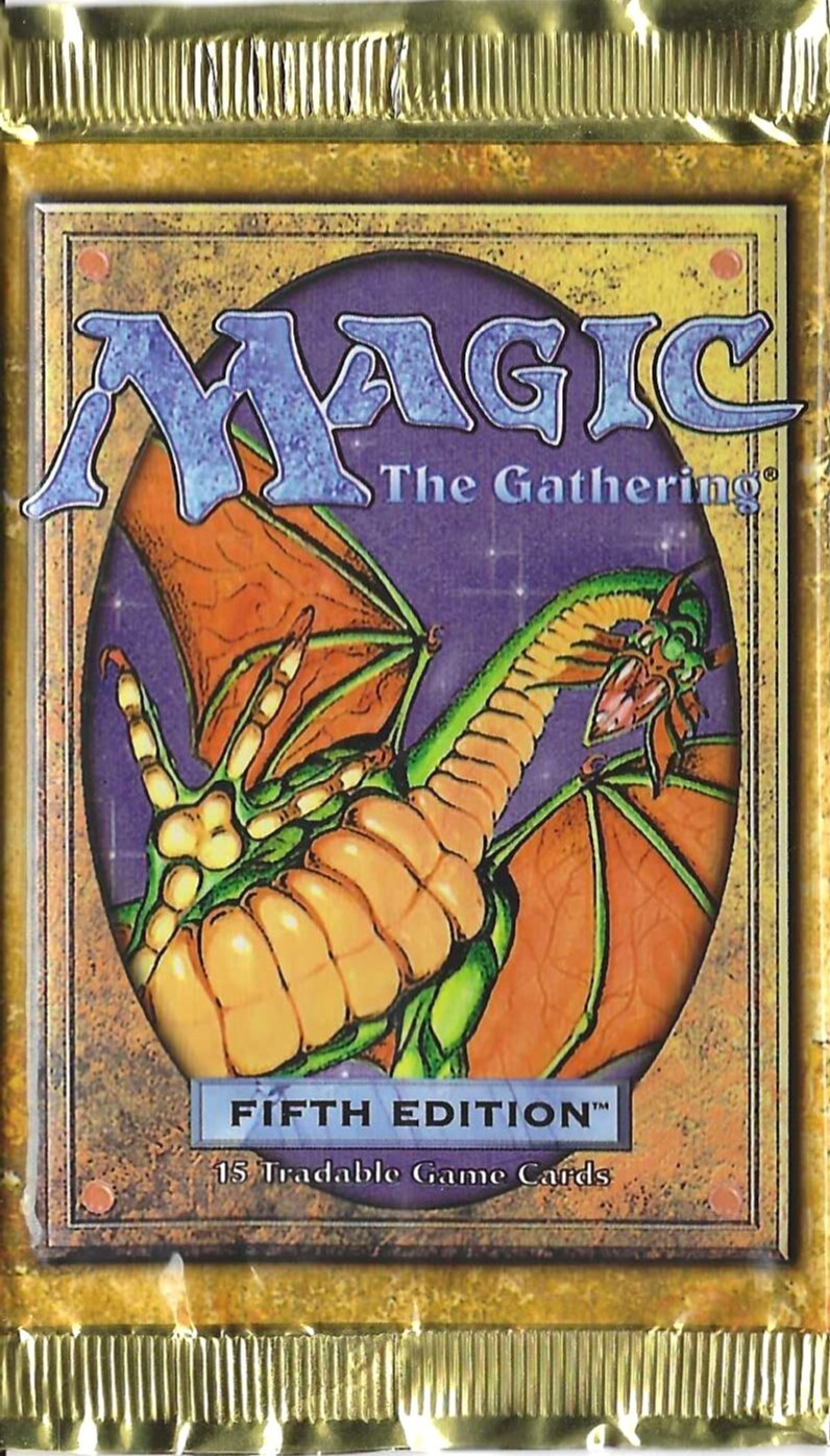 MTG: 5TH EDITION empty Shivan Dragon Booster Pack wrapper; PERFECT opening, 1997