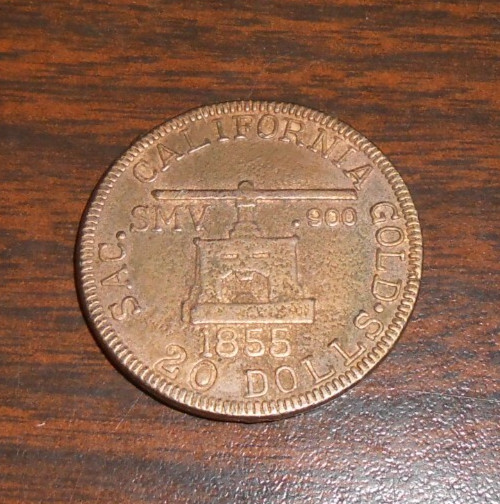 BLAKE & CO. ASSAYERS 1855 20 DOLLAR GOLD COIN CALIFORNIA SAC - NOVELTY FACSIMILE