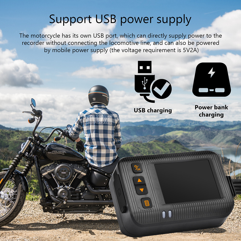 HD Dash Cam Motorcycle 2in Dual Lens Front Rear View Camera DVR Video Recorder