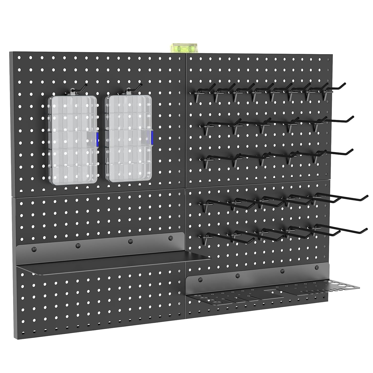 Heavy Duty Metal Pegboard Kit with Hooks, Shelf, and Storage Boxes
